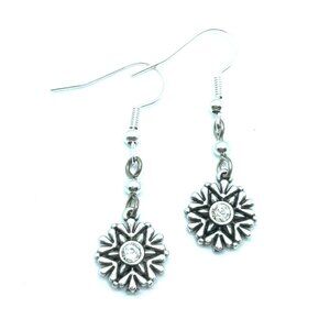 Brighton Arctica Snowflake Crystal Center Dangle Bead Holiday Silver Earrings